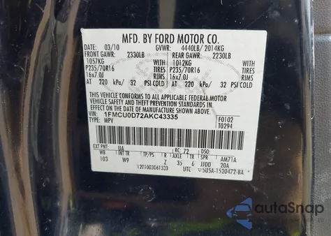 2010 Ford Escape Xlt from USA, damaged, VIN 1FMCU0D72AKC43335